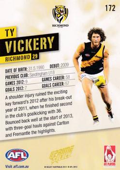 2013 Select Prime AFL #172 Ty Vickery Back